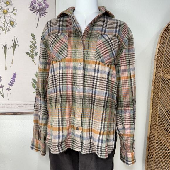 Vintage 70s 80s Plaid Wool Button Up Shirt Fairy Grunge Gorpcore Cottage M L - Picture 3 of 10